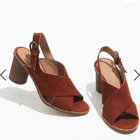 Madewell Ruthie Crisscross Nubuck Suede Chunky Block Heels Spiced Cider Size 10 - Picture 2 of 9